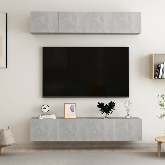 vidaXL TV-tasot 4 kpl betoninharmaa 80x30x30 cm lastulevy
