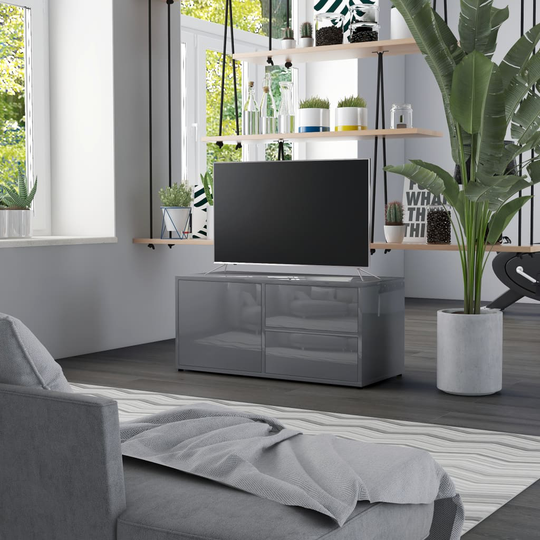 vidaXL TV-taso korkeakiilto harmaa 80x34x36 cm lastulevy