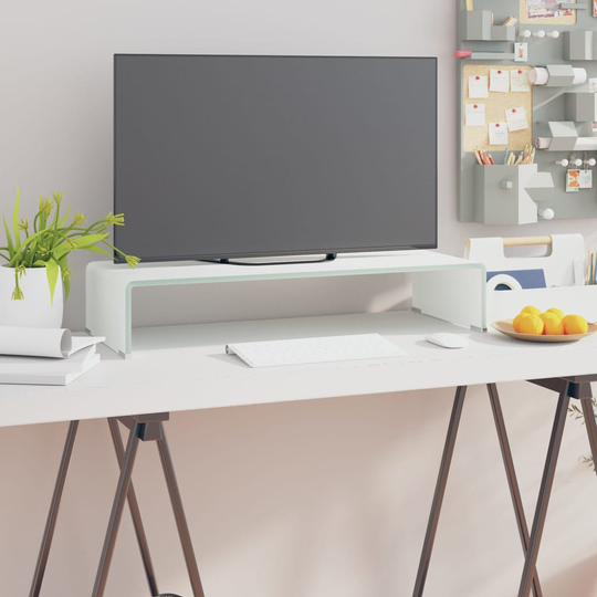 vidaXL TV-taso/Näyttöteline Valkoinen lasi 70x30x13 cm