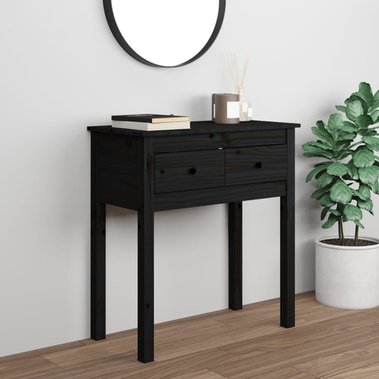 vidaXL Konsolipöytä musta 70x35x75 cm täysi mänty