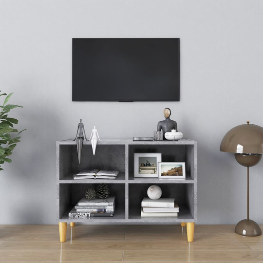 vidaXL TV-taso täyspuiset jalat betoninharmaa 69,5x30x50 cm