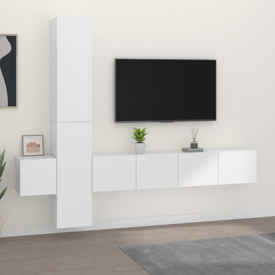 vidaXL 5-osainen TV-kaappisarja valkoinen tekninen puu
