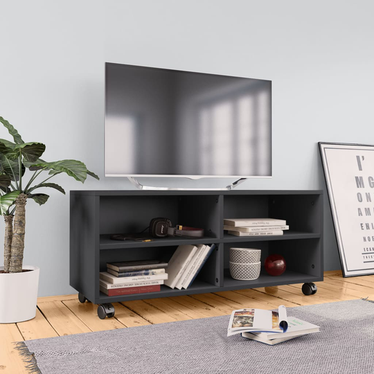 vidaXL TV-taso rullapyörillä harmaa 90x35x35 cm lastulevy