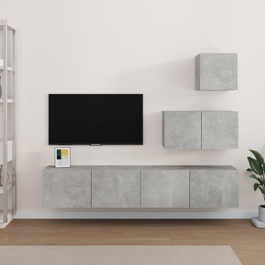vidaXL 4-osainen TV-kaappisarja betoninharmaa tekninen puu