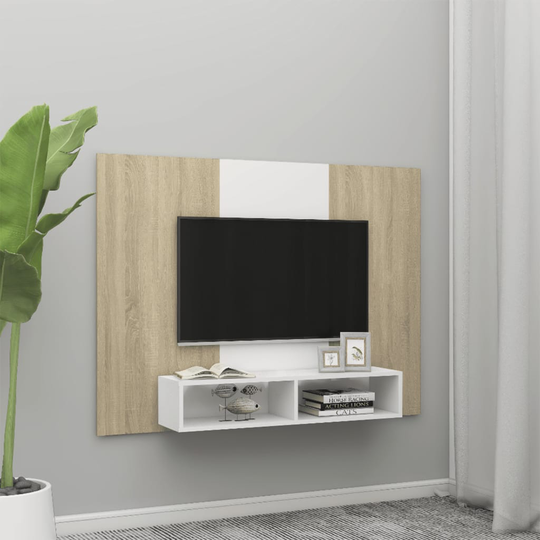 vidaXL TV-taso seinälle valk. ja Sonoma-tammi 135x23,5x90 cm lastulevy