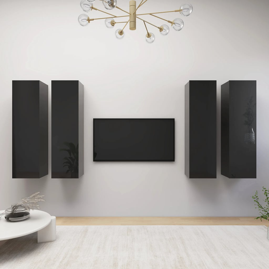 vidaXL TV-tasot 4 kpl korkeakiilto musta 30,5x30x110 cm lastulevy