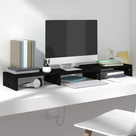 vidaXL Näyttöteline musta 80x24x10,5 cm täysi mänty