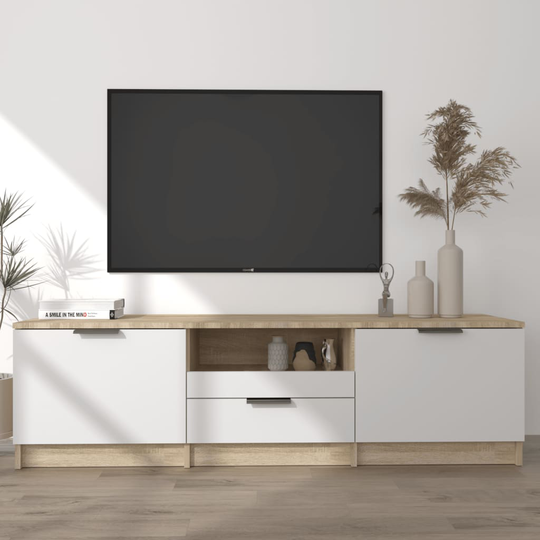 vidaXL TV-taso valkoinen ja Sonoma-tammi 140x35x40 cm tekninen puu