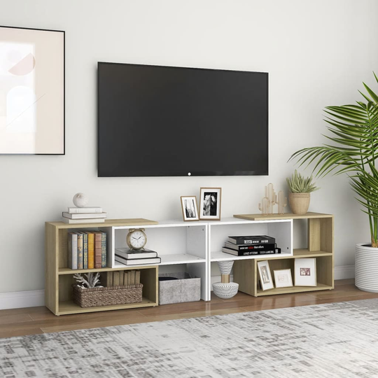 vidaXL TV-taso valkoinen ja Sonoma-tammi 149x30x52 cm lastulevy