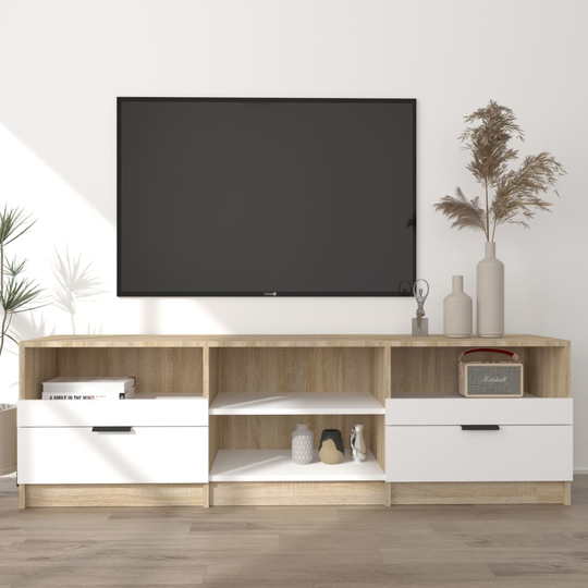 vidaXL TV-taso valkoinen ja Sonoma-tammi 150x33,5x45 cm tekninen puu
