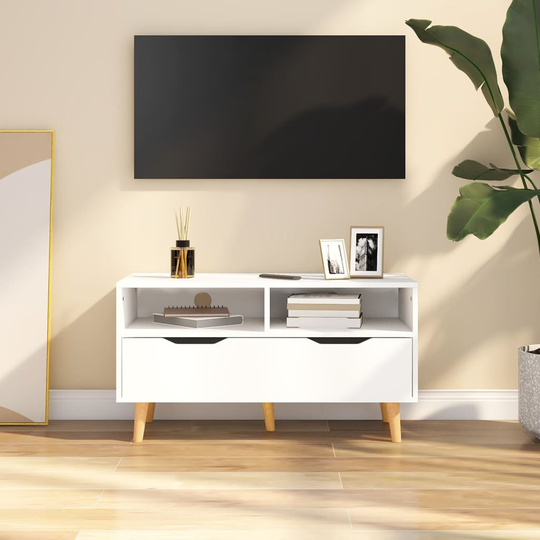 vidaXL TV-taso valkoinen 90x40x48,5 cm lastulevy