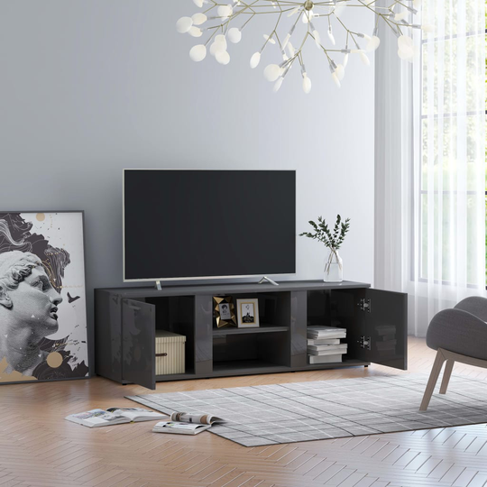 vidaXL TV-taso korkeakiilto harmaa 120x34x37 cm lastulevy