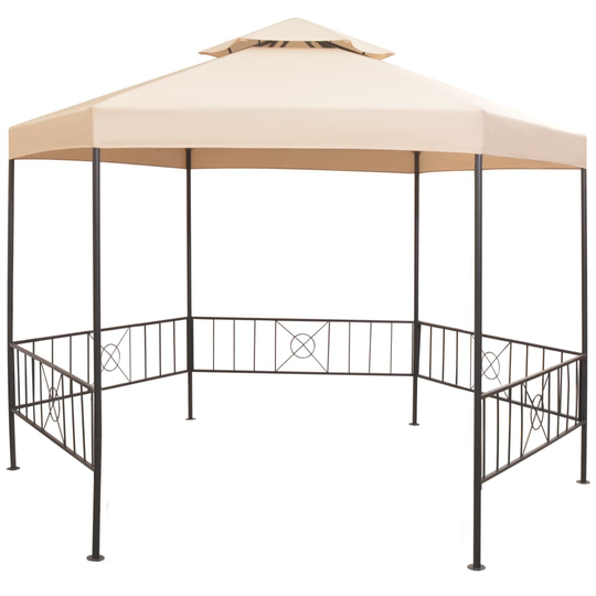 vidaXL Puutarhakatos/paviljonki kuusikulmio 323x265 cm beige