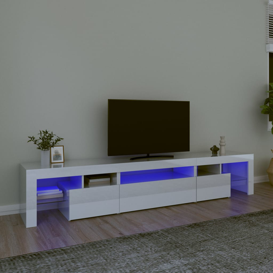 vidaXL TV-taso LED-valoilla korkeakiilto valkoinen 215x36,5x40 cm