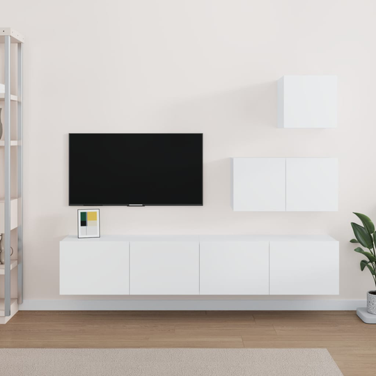 vidaXL 4-osainen TV-kaappisarja valkoinen tekninen puu