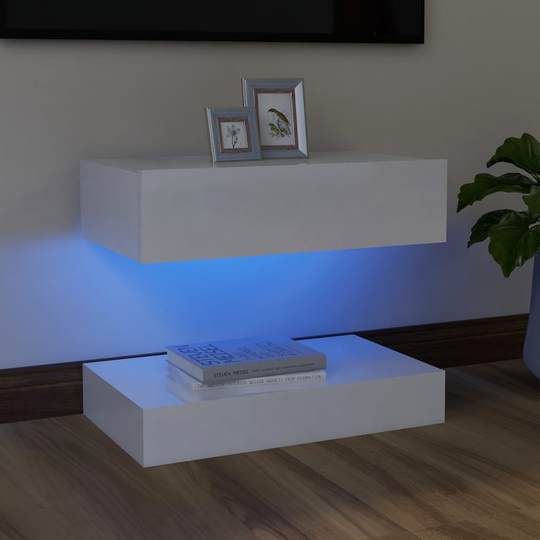 vidaXL TV-taso LED-valoilla korkeakiilto valkoinen 60x35 cm