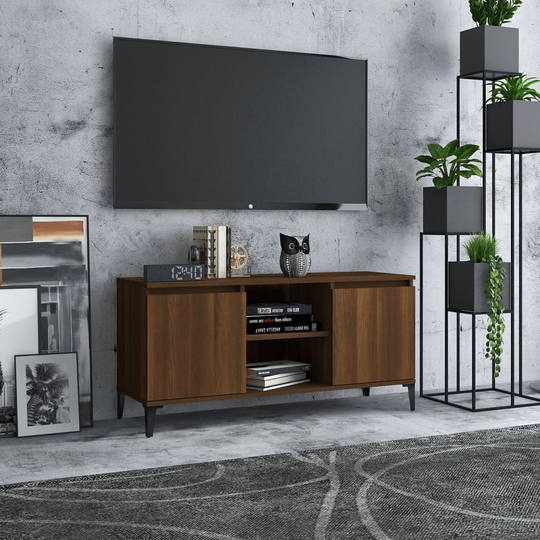 vidaXL TV-taso metallijaloilla ruskea tammi 103,5x35x50 cm