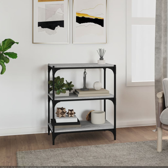 vidaXL Kirjahylly harmaa Sonoma 60x33x70,5 cm tekninen puu ja teräs