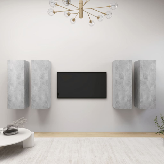 vidaXL TV-tasot 4 kpl betoninharmaa 30,5x30x90 cm lastulevy