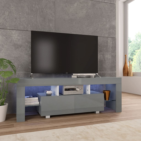 vidaXL TV-taso LED-valoilla korkeakiilto harmaa 130x35x45 cm