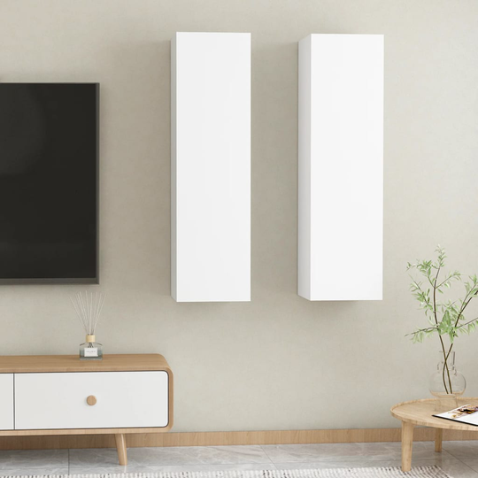vidaXL TV-tasot 2 kpl valkoinen 30,5x30x110 cm lastulevy