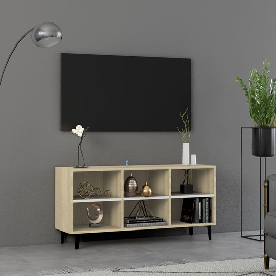 vidaXL TV-taso metallijaloilla valkoinen/Sonoma-tammi 103,5x30x50 cm