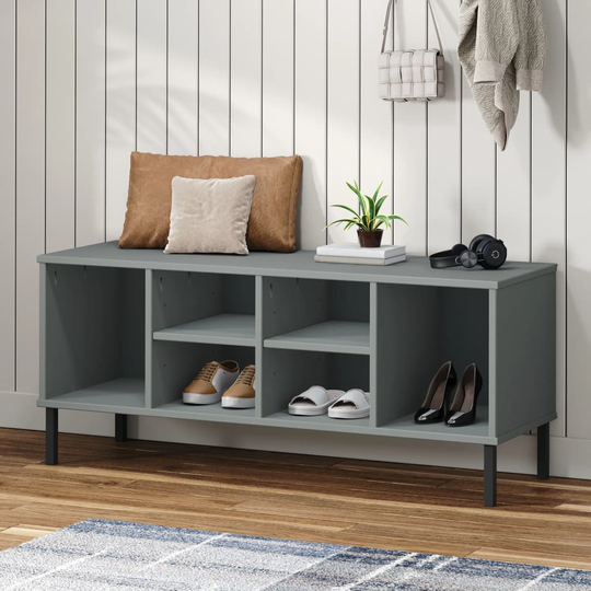 vidaXL Kenkäteline metallijaloilla harmaa 106x35x45 cm täyspuu OSLO