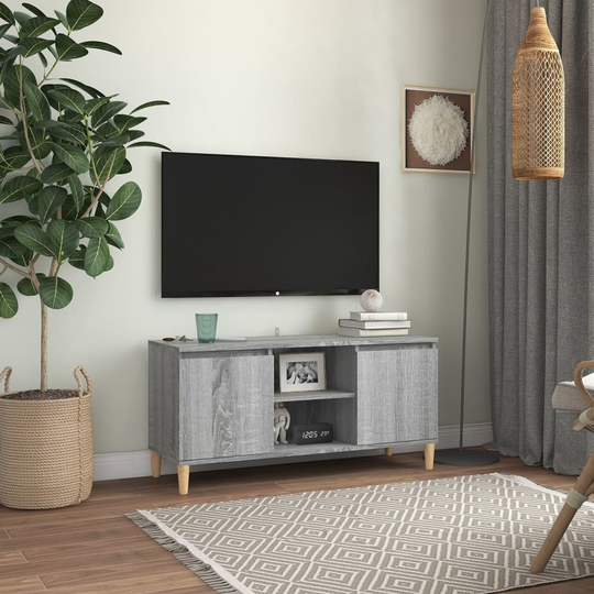 vidaXL TV-taso täyspuiset jalat harmaa Sonoma 103,5x35x50 cm