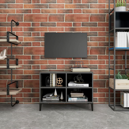 vidaXL TV-taso metallijaloilla korkeakiilto harmaa 69,5x30x50 cm