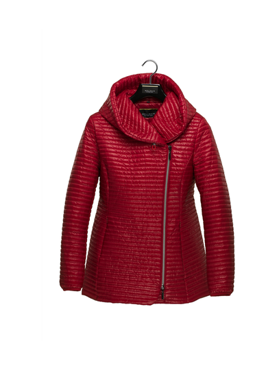 Celia deep red hupullinen mini stripe tikattu takki