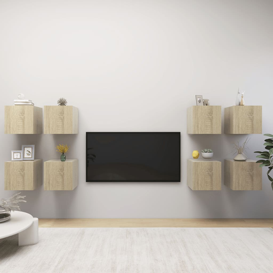 vidaXL Seinäkiinnitettävä TV-taso 8 kpl Sonoma-tammi 30,5x30x30 cm