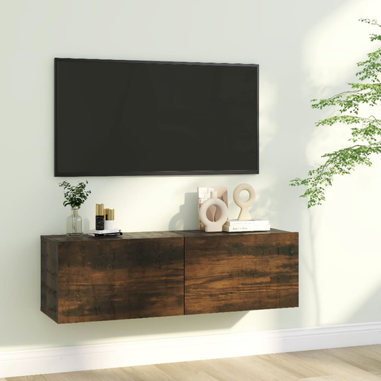 vidaXL TV-seinäkaappi savutammi 100x30x30 cm tekninen puu