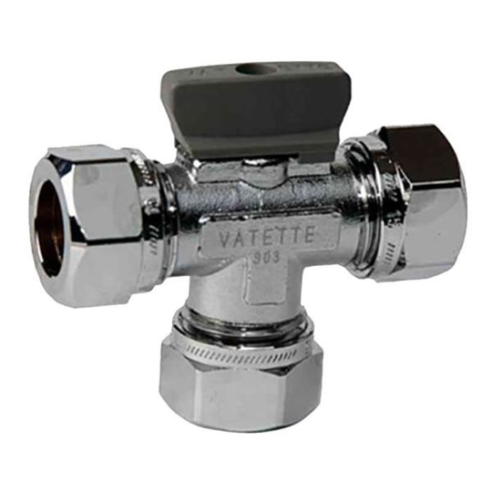 Vatette FG077050005 Kuulasulkuventtiili T-putki, kromattu, säätönupilla, CU-CU, 15 mm