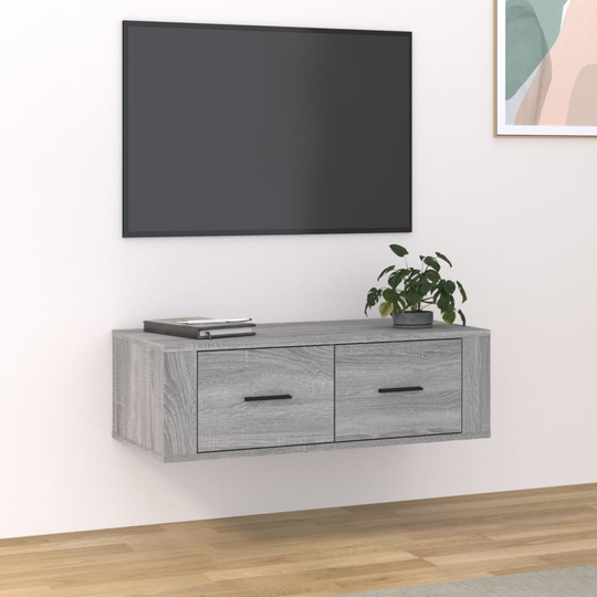vidaXL Seinä TV-taso harmaa Sonoma 80x36x25 cm tekninen puu