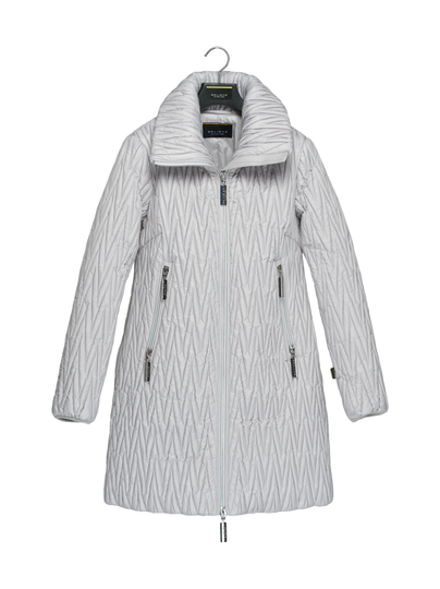Camila silver grey stretch tikattu takki jumbo vetoketjuilla