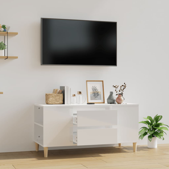 vidaXL TV-taso korkeakiilto valkoinen 102x44,5x50 cm tekninen puu