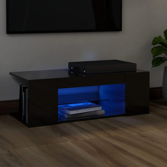 vidaXL TV-taso LED-valoilla korkeakiilto musta 90x39x30 cm