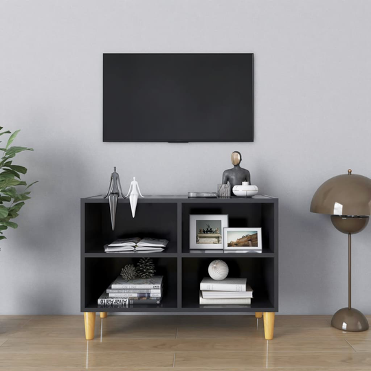 vidaXL TV-taso täyspuiset jalat harmaa 69,5x30x50 cm