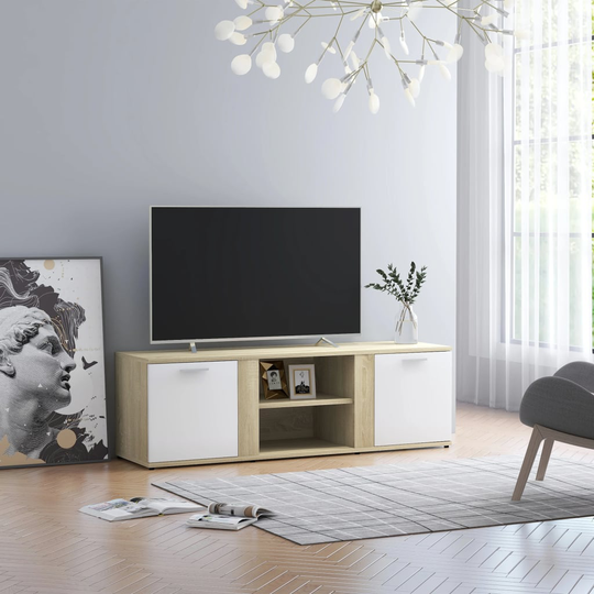 vidaXL TV-taso valkoinen ja Sonoma-tammi 120x34x37 cm lastulevy