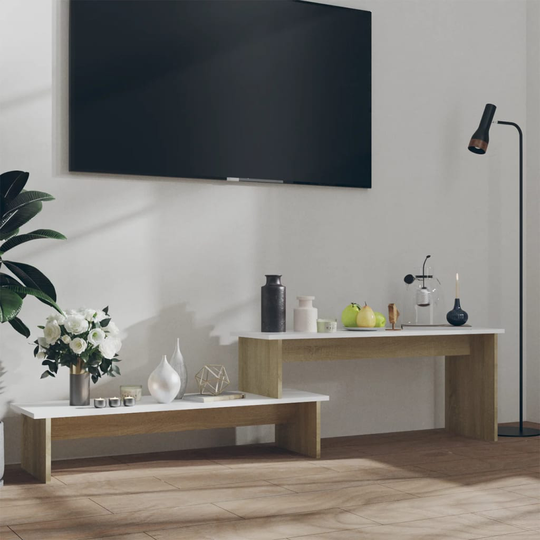 vidaXL TV-taso Sonoma-tammi ja valkoinen 180x30x43 cm lastulevy