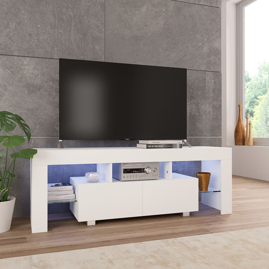 vidaXL TV-taso LED-valoilla korkeakiilto valkoinen 130x35x45 cm