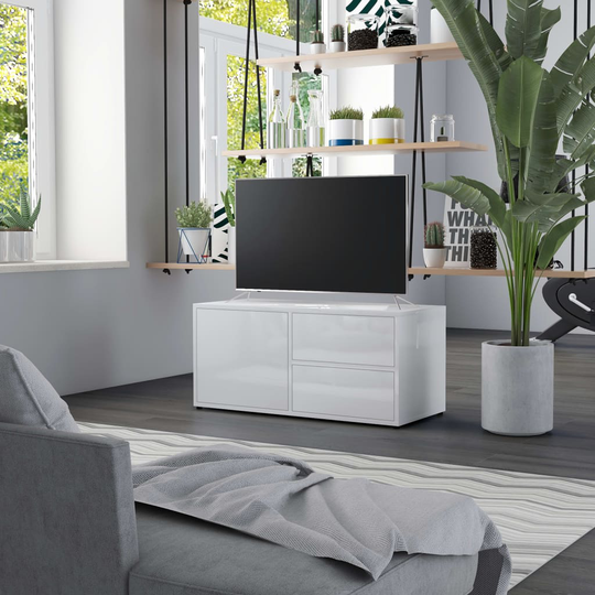 vidaXL TV-taso korkeakiilto valkoinen 80x34x36 cm lastulevy