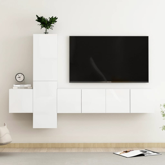 vidaXL 5-osainen TV-kaappisarja korkeakiilto valkoinen lastulevy