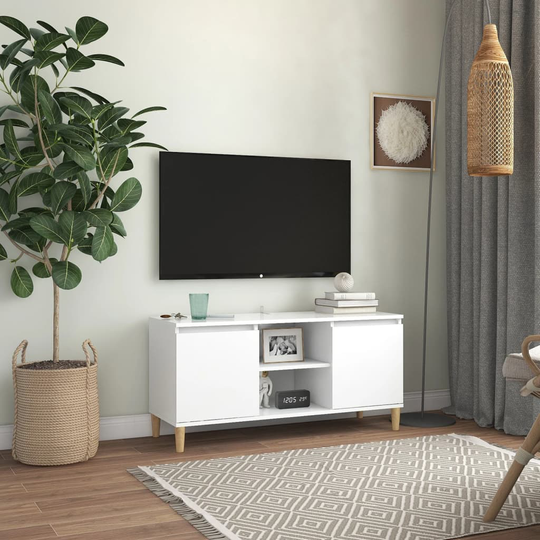 vidaXL TV-taso täyspuiset jalat valkoinen 103,5x35x50 cm