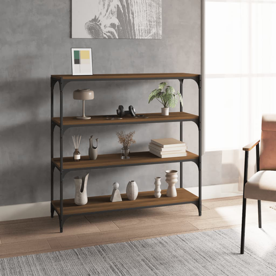 vidaXL Kirjahylly ruskea tammi 100x33x100 cm tekninen puu ja teräs