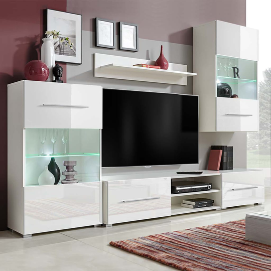 vidaXL Viisiosainen TV-kalustekokonaisuus LED-valoilla Valkoinen