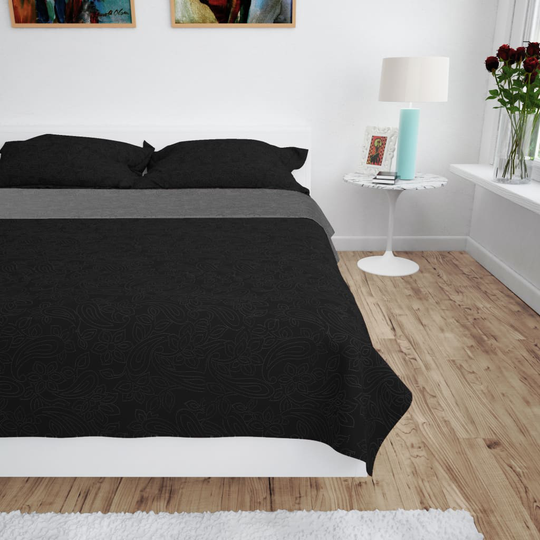vidaXL Kaksipuolinen tikattu päiväpeite 230x260 cm harmaa ja musta