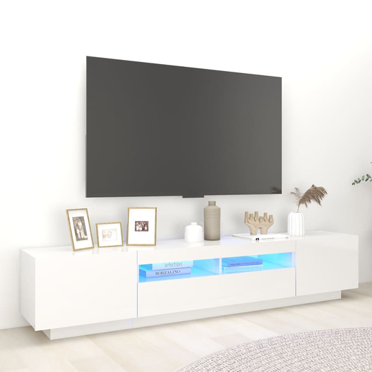 vidaXL TV-taso LED-valoilla korkeakiilto valkoinen 200x35x40 cm