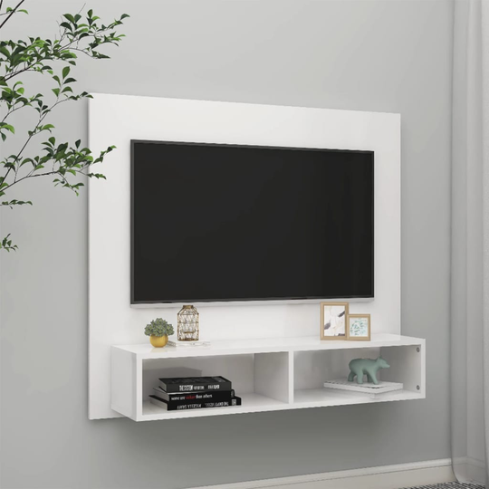 vidaXL TV-taso seinälle korkeakiilto valkoinen 102x23,5x90cm lastulevy