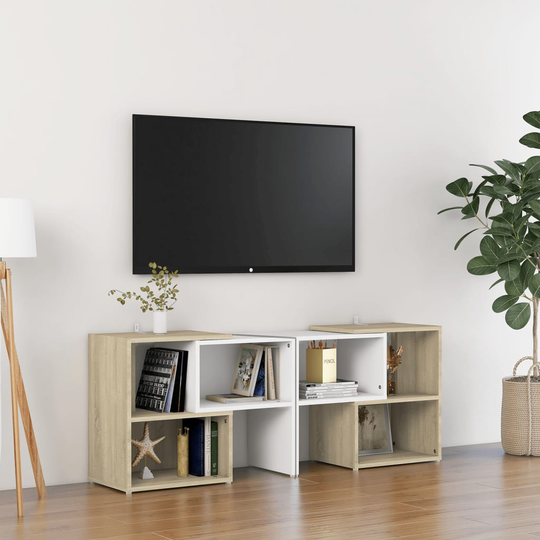 vidaXL TV-taso valkoinen ja Sonoma tammi 104x30x52 cm lastulevy
